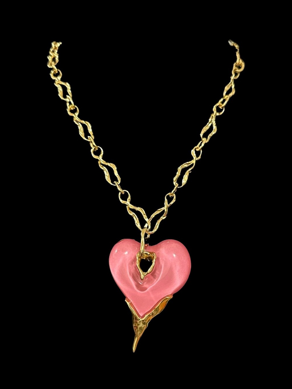 Alexis Bittar Gold-Tone Chain with Pink Heart Drop Pendant